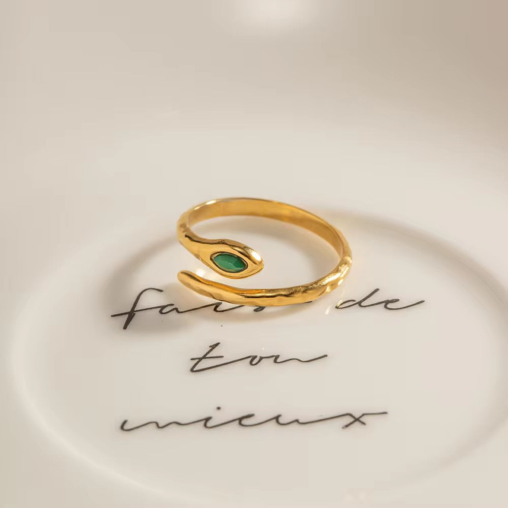 Dainty green serpent ring