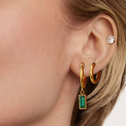 Emerald helix 3 pair set earrings