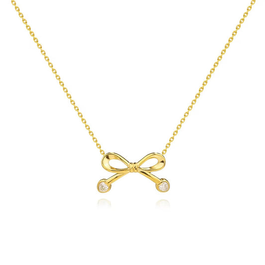 Dainty heart zirconia bow necklace