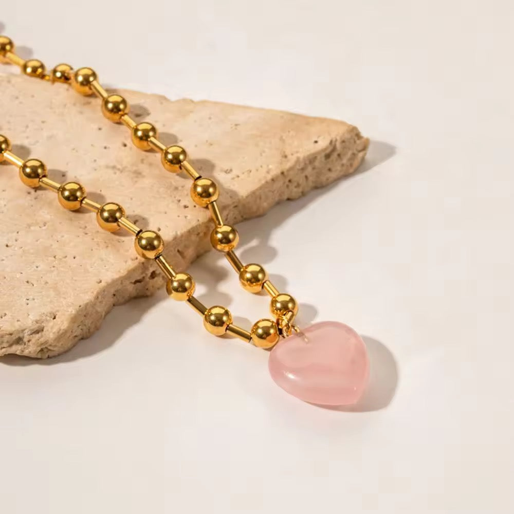 PINK HEART BEADED NECKLACE