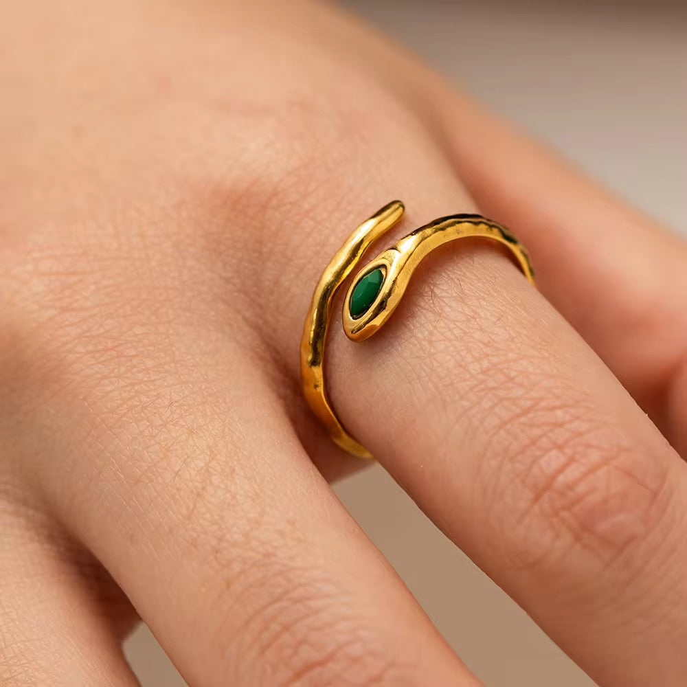 Dainty green serpent ring