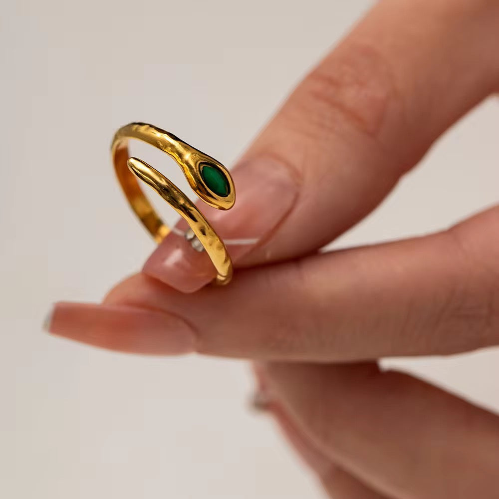 Dainty green serpent ring