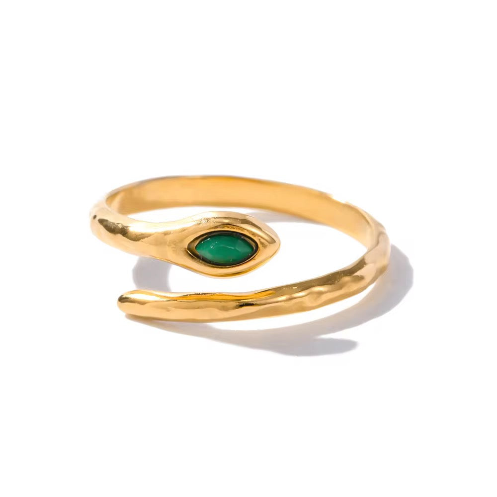 Dainty green serpent ring