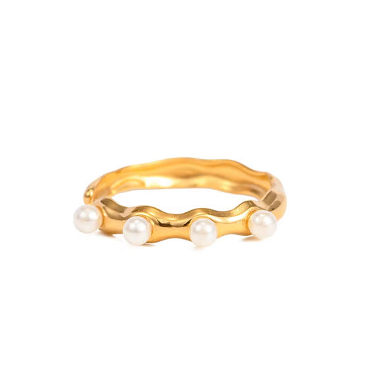 Dainty pearl gold ring