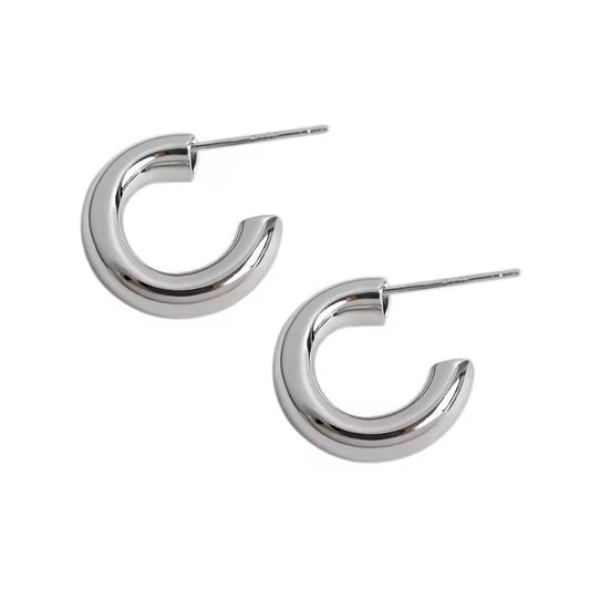 Classy silver huggie earrings