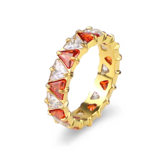 Red & white diamond band ring