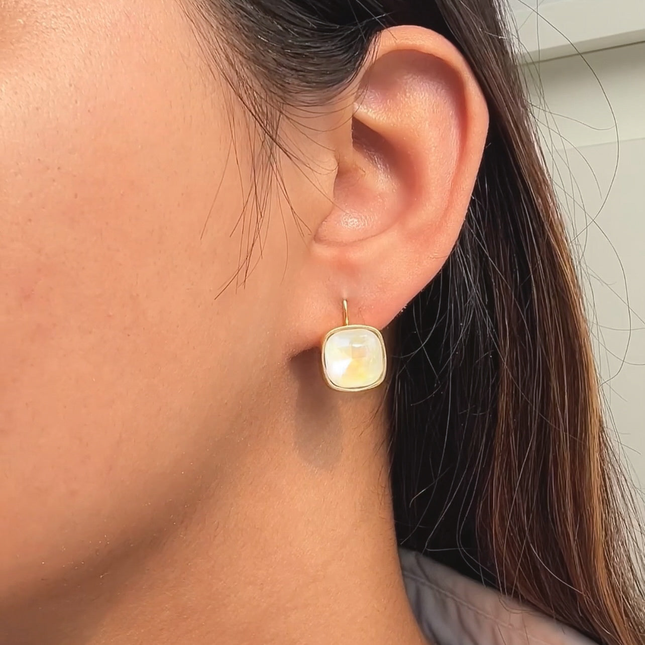 WHITE GEMSTONE HUGGIE EARRINGS