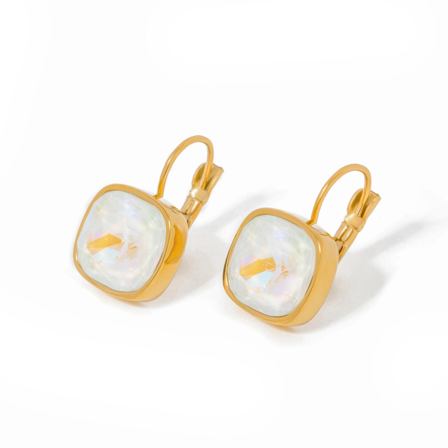 WHITE GEMSTONE HUGGIE EARRINGS