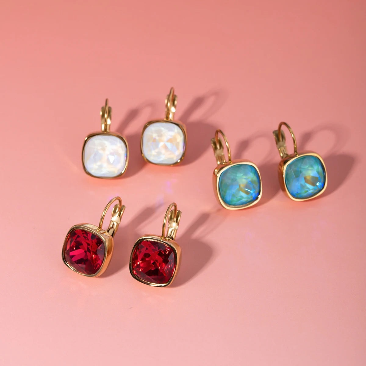 WHITE GEMSTONE HUGGIE EARRINGS
